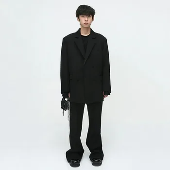 SYUHGFA Vyriški švarkai Dviejų dalių ruduo Naujas korėjietiškas stilius Laisvas kostiumas Kelnės Vientisos spalvos Paprastas laisvalaikio kostiumas Paltas Komplektas Mada Vyras