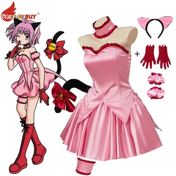 Tokyo Mew Mew New Momomiya Ichigo Pink Sijonas Suit Cosplay kostiumas Suaugusiųjų studentų suknelės apranga su katės ausimi/uodega/Daugiau