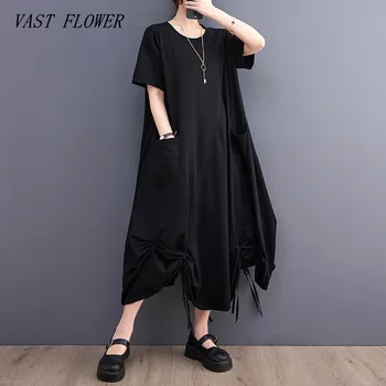 trumpomis rankovėmis oversized juoda vintažinė naujiena suknelėse moterims laisvalaikio laisva ilga vasarinė suknelė elegantiški drabužiai 2023