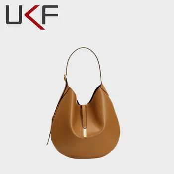 UKF Luxury Designer Tote Bag for Women Trend Soft Leather Large Talpa Shoulder Side Bags Leisure Crossbody Retro rankinė