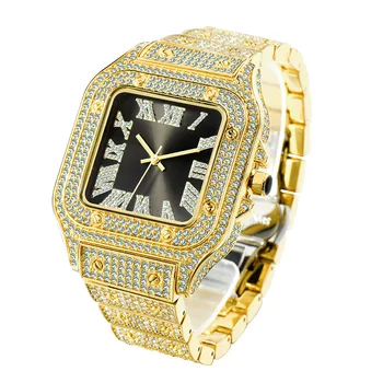 UTHAI L117 Vyriškų laikrodžių prekės ženklas Light Luxury Gold Roman Scale Vandeniui atsparus Aukštos klasės mados hiphopo deimantas Pilnas deimantas Vyriški laikrodžiai