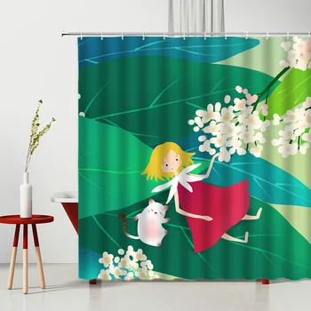 Užuolaidos Mielos mergaitės gėlės Katė Banginis Mėnulis Vaikų užuolaidos Neperšlampami animaciniai filmukai Dušas Poliesterio audinys Vonios dekoravimas
