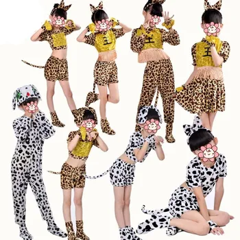 Vaikai Leopardo atspaudas Katė Cosplay kostiumas Vaikai Dalmatijos šunų spektaklio kostiumai Karnavalo vakarėlio suknelė Dekoras Helovinas