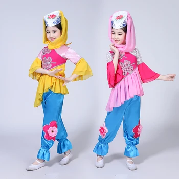 Vaikų diena Scenos spektaklis apranga mokyklos darželio šokių kostiumai mergaitėms kinų liaudies šokių mažumos drabužiai