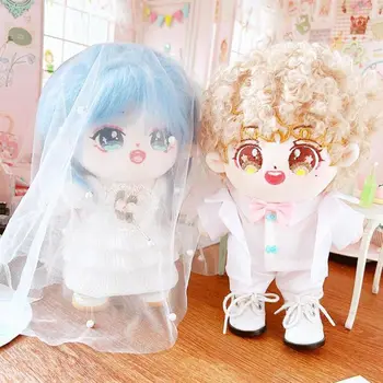 Vaikų dovanų drabužių priedai Idol lėlėms Balta vestuvinė suknelė 20cm lėlių drabužių apranga Pliušiniai lėlės drabužiai