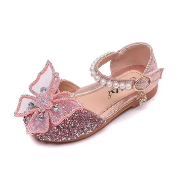 Vaikų mados kalnų krištolas Princesės odiniai batai Mergaitė Plokščios basutės 2024 Vasaros naujos kūdikių basutės Mergaitė Drugelio vakarėlio batai