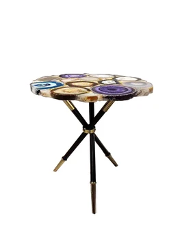 Valgomojo stalas vila lengvas prabangus natūralus agatas derybų stalo ir kėdės derinys specialios formos nerūdijančio plieno apvalus stalas