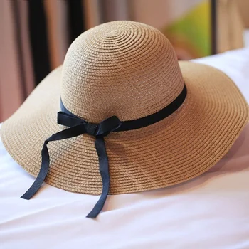 Vasarinė šiaudinė skrybėlė didelis platus kraštas paplūdimio skrybėlė nuo saulės šiaudų diskelis diskelis nuo saulės blokas UV apsaugos kepurė Bohemijos kepurė