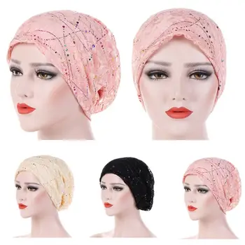 Vasarinės musulmoniškos skrybėlės Chemo kepurė Ploni nėriniai Minkštas variklio dangtis Arabiškas apvyniojimas Galva Turbano kepurės Hijabo kepurės