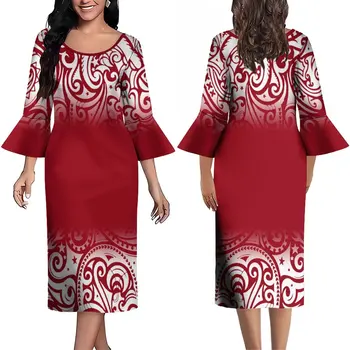 Vasaros rudens moteriška suknelė ilgomis rankovėmis 2023 m. Naujo dizaino Lotoso rankogaliai Laisvalaikio moterų individuali Polinezijos moterų mados suknelė