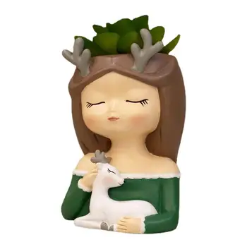 Veido gėlių vazonas Galvos sodintuvas Miela mergina Veido dervos augalų vazonas Išskirtinis ir elegantiškas mielas mergaitės veido dervos gėlių vazonas gyvenimui