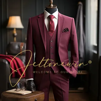 Vestuviniai vyriški kostiumai Custom Slim Fit Groom Tuxedos Shawl Lapel 3 dalių švarko kelnės Vyriškas švarkas (švarkas+kelnės+liemenė) Kostiumai vyrams