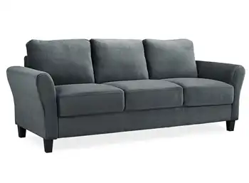 Vidinė sofa Futon su lenktomis rankomis, pilkas audinys, svetainei, namams