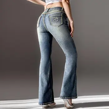 Vienspalviai moteriški platėjantys džinsai moteriai Mėlynos liesos džinsinės kelnės Harajuku Mada Aukštas juosmuo Vintažiniai drabužiai Moteriški gatvės drabužiai