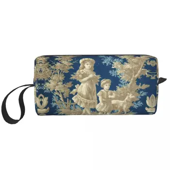 Viktorijos laikų klasikinis prancūziškas Toile De Jouy motyvo raštas Makiažo krepšys Moterys Kelionių kosmetikos organizatorius Mielas Sandėliavimas Tualeto reikmenų krepšiai
