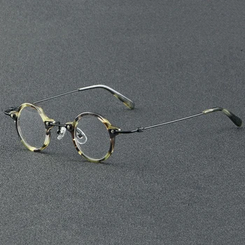 Vintage Round Small Frame Punk Rankų darbo Moterys Vyrai Optiniai akiniai Acetato akinių rėmelis Vyriškas skaidrus lęšis