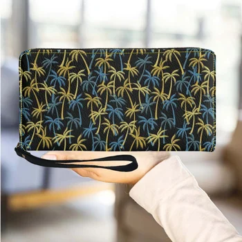 Vintage Tropical Palm Leaf Design Long Wallet Casual Girls Portable Fashion Clutch Multi Card Organizer Wrist Strap Piniginės dovana