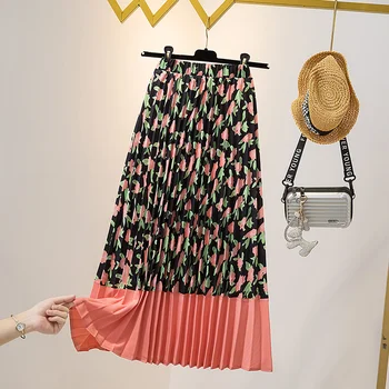 Vintažiniai didelio dydžio moteriški drabužiai 2022 m. vasaros nauja mada Gėlėti sijonai aukštu juosmeniu fp17