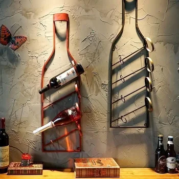 Vintažinė vyno stovo siena kabanti namų restoranas baro siena pakabukas loftas kūrybinė baro sienos apdaila vyno butelio laikiklio siena