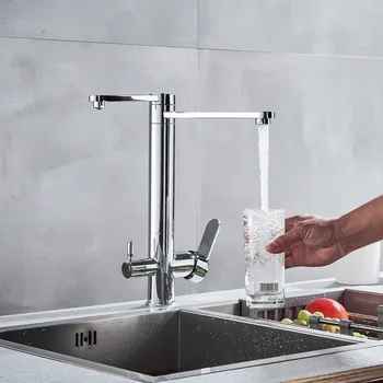 Virtuvinis maišytuvas Filtruotas grynas vanduo 360 sukimosi dvigubos rankenos snapelis Maišytuvai Karštas šaltas maišytuvas