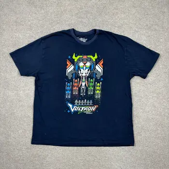 Voltron marškinėliai suaugusiems 2XL dydžio mėlynos spalvos trumpomis rankovėmis Roboto liūto logotipas Lootwear Unisex ilgomis rankovėmis
