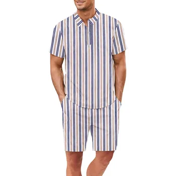 Vyrai Dviejų dalių apranga Vasaros trumpų rankovių sagos žemyn Marškinių viršūnės ir šortų rinkiniai Sportinių kostiumų paplūdimio apranga Havajų treniruočių rinkiniai