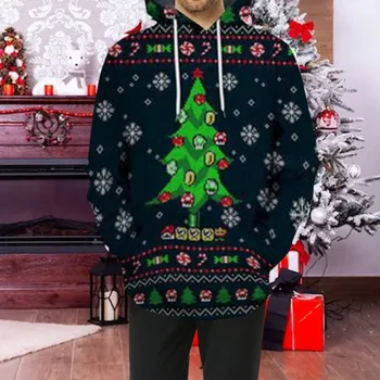 Vyriškas kalėdinis džemperis su gobtuvu Navidad Pullovers Funny Ugly Jumper Sweat Casual Tree 3D-Printed Hoody Teminis Kalėdų Senelis Sudaderas