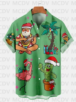 Vyrų Kalėdų mados laisvalaikio Kalėdų senelio kaktuso atspaudo marškiniai Laisvalaikio sagos marškinėliai Vyriški havajietiški marškiniai