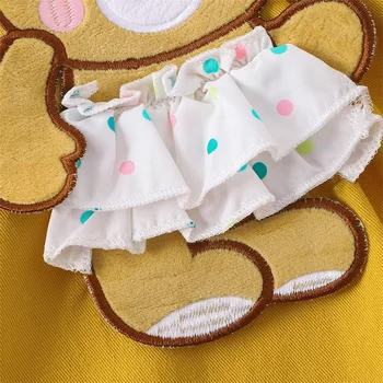 WALLARENEAR Baby Girl Fall Apranga Meškos siuvinėjimas A linijos suknelė ilgomis rankovėmis raukinys apvaliu kaklu Princesės sijonas