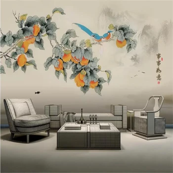 wellyu Pasirinktiniai tapetai papel de parede kinų stilius, linkinti gėlė, paukštis, kinų tapyba, peizažas, foninė siena