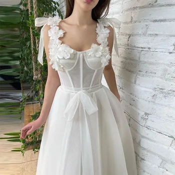 White Tulle Ball Sweetheart Luxury Double Strap Knee Length Dress Elegant Women Formal Party Evening Dress vestidos de noche