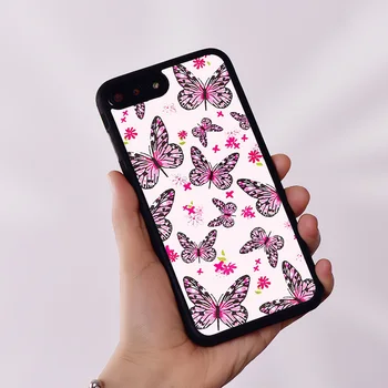 Wildflower silikoninės gumos telefono dėklo dangtelis, skirtas iPhone 6 6S 7 8 Plus X XS XR 11 12 13 14 Mini Pro Max Baby Pink Butterfly