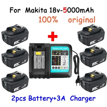 WIth įkroviklis BL1860 įkraunama baterija 18 V 5000 mAh ličio jonų skirta Makita 18v baterijai 6ah BL1840 BL1850 BL1830 BL1860B LXT400