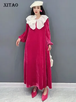 XITAO Laisva suknelė pilnomis rankovėmis Casual Peter Pan Apykaklė Temperamentas Paprastumas Lieknėjimas 2023 Rudens moterys Nauja suknelė DMJ3034