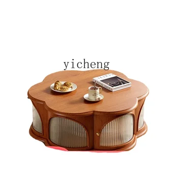 Xl Prancūziško stiliaus medžio masyvo kavos staliukas Svetainė Grietinėlės stilius Retro mažas arbatos staliukas Modernus buitinis lengvas prabanga