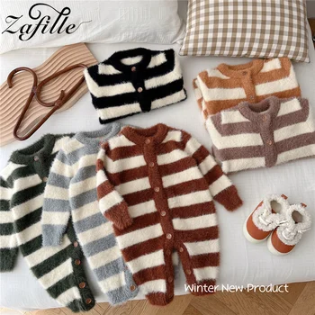 ZAFILLE Mink Velvet Baby Rompers Dryžuotas kombinezonas naujagimiams Miego drabužiai Žiemos vaikų mergaičių drabužiai Korėjietiško stiliaus berniukų kostiumas