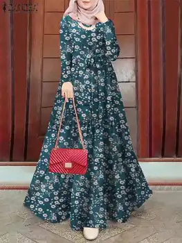 ZANZEA Moterys Vintažinės ilgomis rankovėmis gėlėmis margintos musulmoniškos suknelės pavasaris Dubajus Turkija Abaya Hijab sundress chalatas Femme vakarėlis Vestido