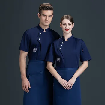 Šefo uniforma Trumpa- Vyrų moteriški plonai prigludę ilgomis rankovėmis pavasario ir vasaros drabužiai Virtuvės maistas Vakarų pastras