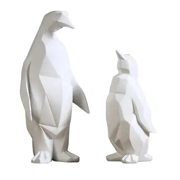 šiaurietiško stiliaus pingvinų skulptūra, amatų kūrybinis ornamentas Kolekcinis dervos gyvūnas