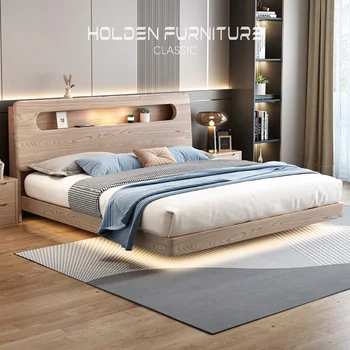 Šiaurės balto vaško medžio masyvo dvigulė lova 1,8m pagrindinis miegamasis modernus minimalistinis 1,5 mažo vieneto aukštos dėžės laikymo pakabinama lova