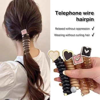 Širdies dizainas Ponytail Elastinės plaukų juostos Guminiai plaukų kaklaraiščiai Ryšulys Scrunchies Telefonas Viela Plaukų aksesuarai Moterims Galvos juosta