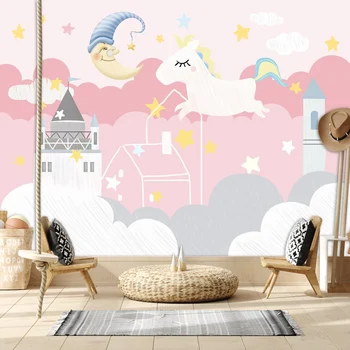 Šiuolaikiniai žievelės ir klijų tapetai Priimti miegamojo sienoms Kontaktinis popierius Animacinis filmas Pilis Vienaragis Vaikų darželis Vaikų sienų popierius Namų dekoras