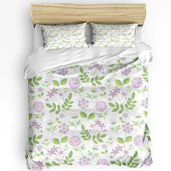 Žalios gėlės Lapai Augalų raštas 3vnt Patalynės komplektas miegamajam Dvigulė lova Namai Tekstilinis antklodės užvalkalas Antklodės užvalkalas Pagalvės užvalkalas