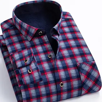 Žieminiai marškiniai Stilingi vidutinio amžiaus vyriški pledai Print Cardigan Šilti oficialūs verslo marškiniai su storu pliušiniu atvartu rudens/žiemos jaukumui