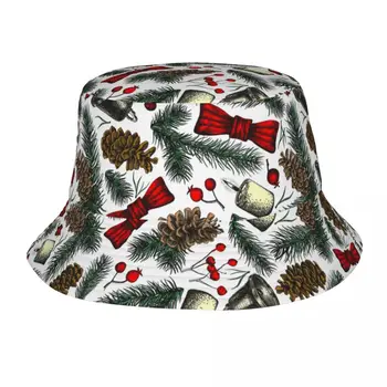 Žvejo skrybėlė Unisex Bob Cap Kalėdų šakelės Kūgiai Uogos ir varpai Hip Hop Gorros Panama Vėjo nepraleidžianti lauko kaušo kepurė