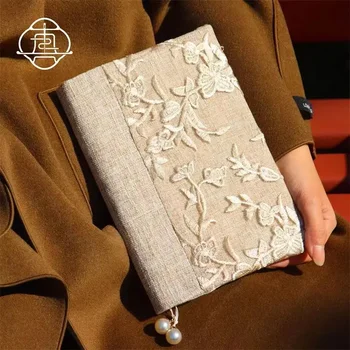 【Balta orchidėja】Originalūs rankų darbo A5 A6 sąsiuvinio užvalkalai Protector Book Sleeve Crafted Fabric Produktai Dienoraščio viršelis,sandėlyje