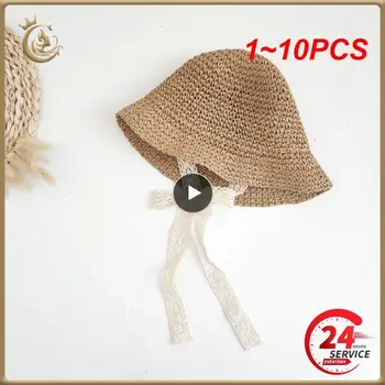 1~10PCS Vasaros atsitiktiniai vaikai Vaikai Princesės paplūdimio skrybėlė Nėriniai Kūdikių kepurė Panama Šiaudai