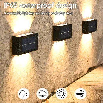 2vnt Saulės sieniniai žibintai Lauko vandeniui atspari LED saulės lempa aukštyn ir žemyn Šviečiantis apšvietimas sodo balkonui Kiemo gatvės dekoro lempa