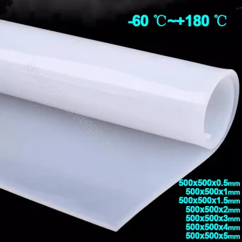 500*500mm Baltas silikono gumos lakštas Atsparumas aukštai temperatūrai Silikagelio plokštė VMQ pagalvėlės Kilimėlių storis 0,5 1 1,5 2 3 4 5mm