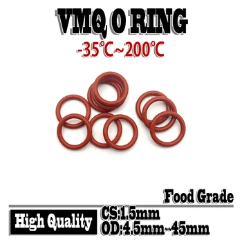 500vnt Raudona silikoninė žiedinė tarpinė CS 1.5mm OD 4.5 ~ 45mm Maistinio silicio O žiedo tarpinė Guma Įvairūs ŠVOK įrankiai vmq o-žiedas